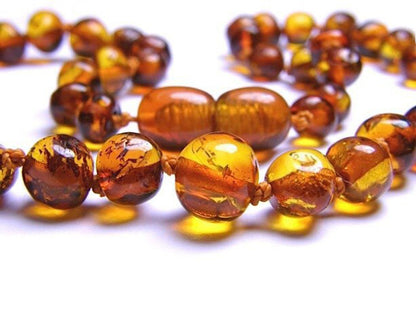 Amber teething necklace - luxury baroque cognac beads