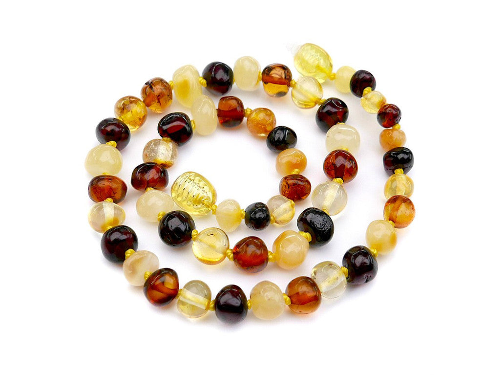 Adult amber necklace extra strength raw multicoloured rounded beads