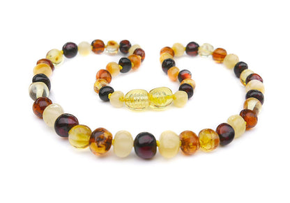 Adult amber necklace extra strength raw multicoloured rounded beads