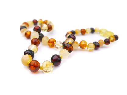 Adult amber necklace extra strength raw multicoloured rounded beads