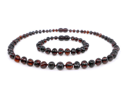 Amber teething set - dark cherry baroque beads