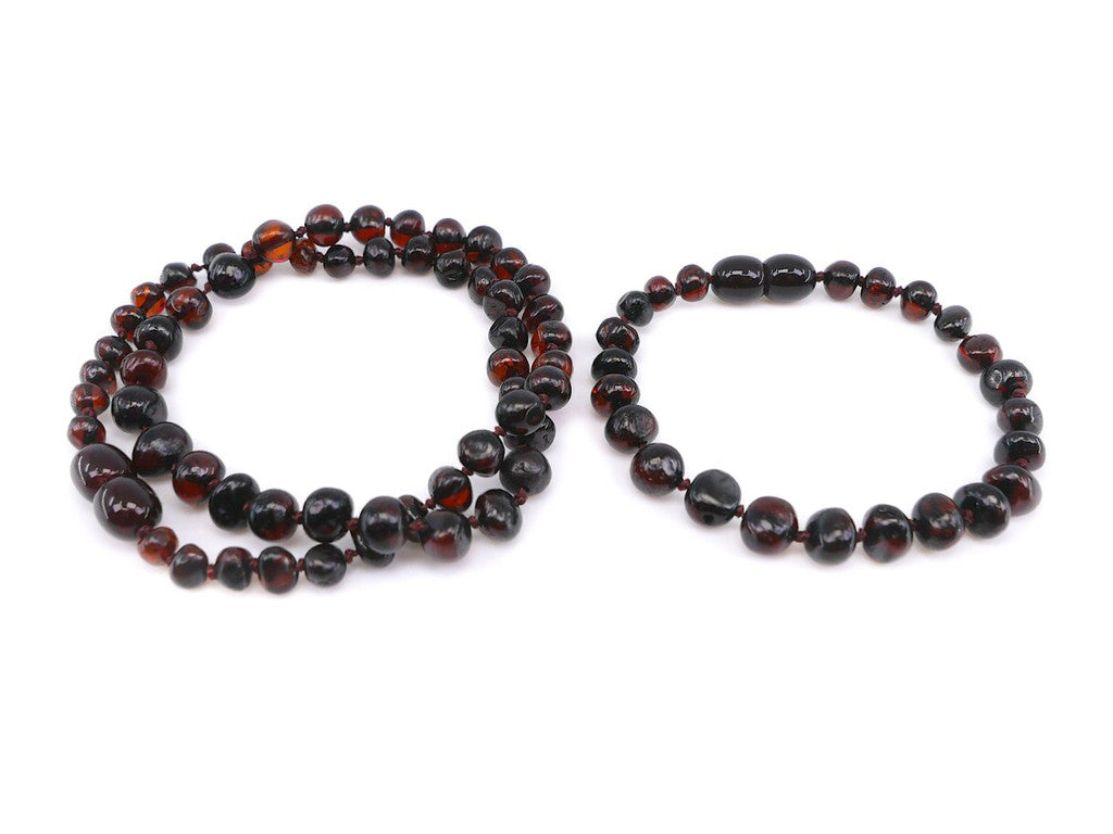 Amber teething set - dark cherry baroque beads